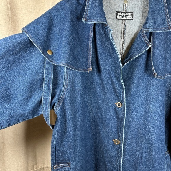 Denim Duster Long Coat Jacket Blue Button Western cowboy riding